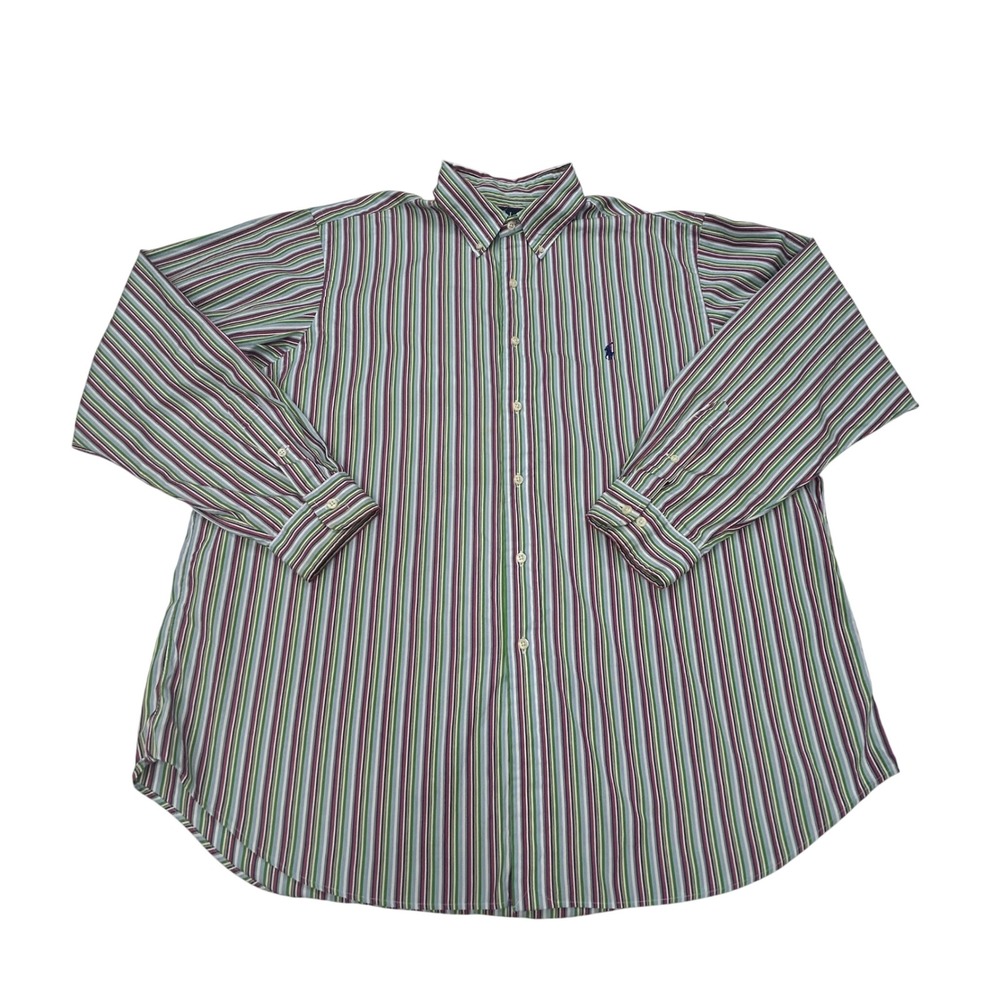 Ralph‎ Lauren Classic Fit Shirt Mens XXL 2XL Long Sleeve Striped Green Pink Blue